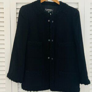 CHANEL 100% AUTHENTIC  - CLASSIC WOOL JACKET - BLK. SZ. 40FR/US8 VINTAGE